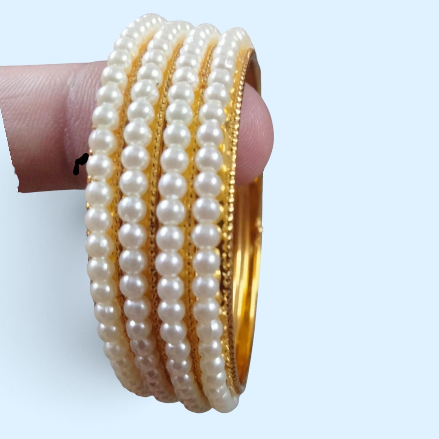 Premium Pearl Accent Classic Bangles Set (Pack of 4)