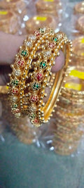 Gold-Plated Jaali Work Pearl Kada Bangles (Set of 2)