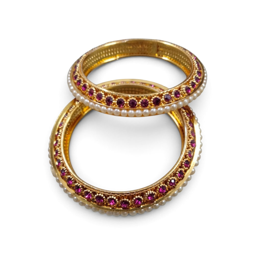 Pearl Studded Ruby Kada Bangles (Set of 2)