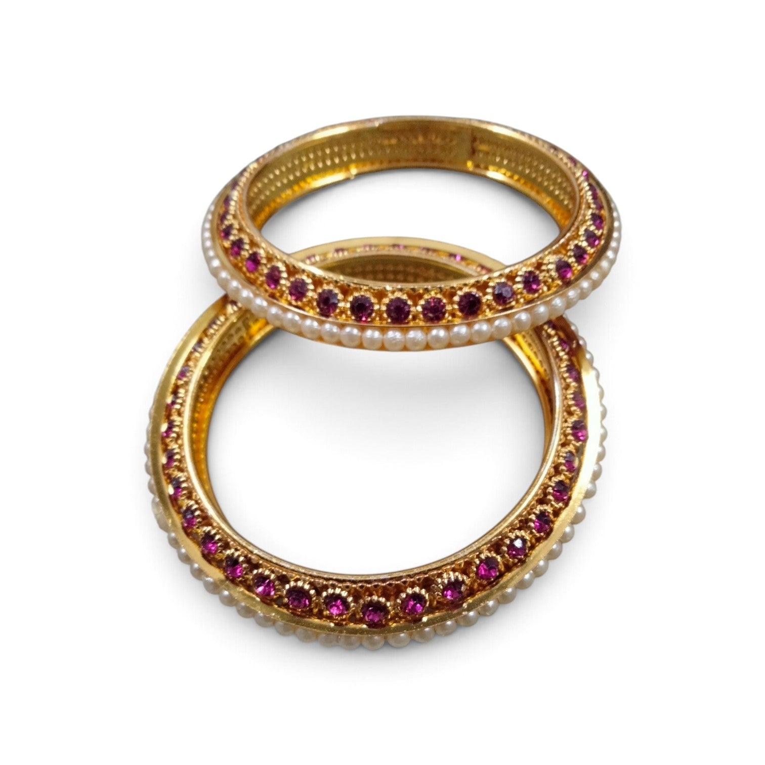 Pearl Studded Ruby Kada Bangles (Set of 2)