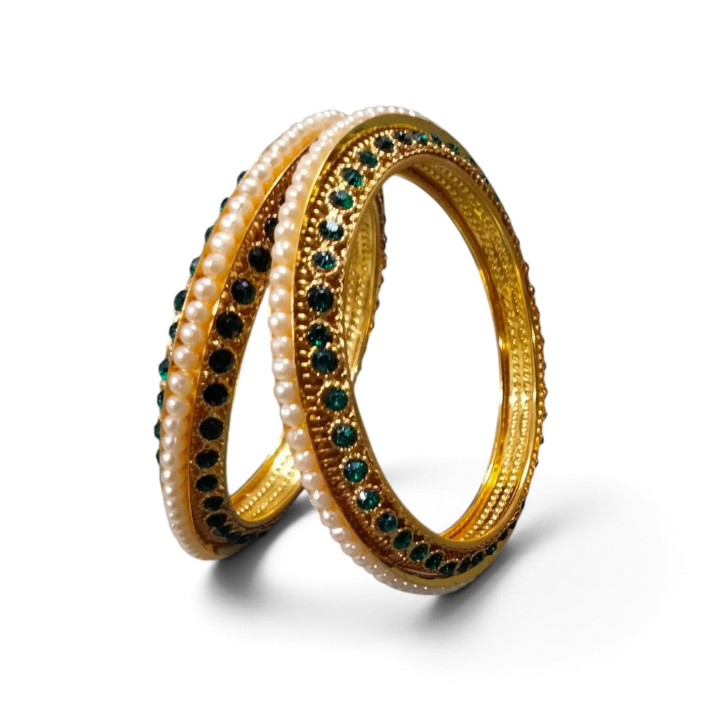 Pearl Studded Ruby Kada Bangles (Set of 2)